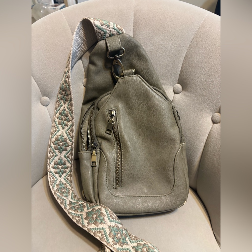 Antik Kraft Olive Sling Bag with Patterned Strap